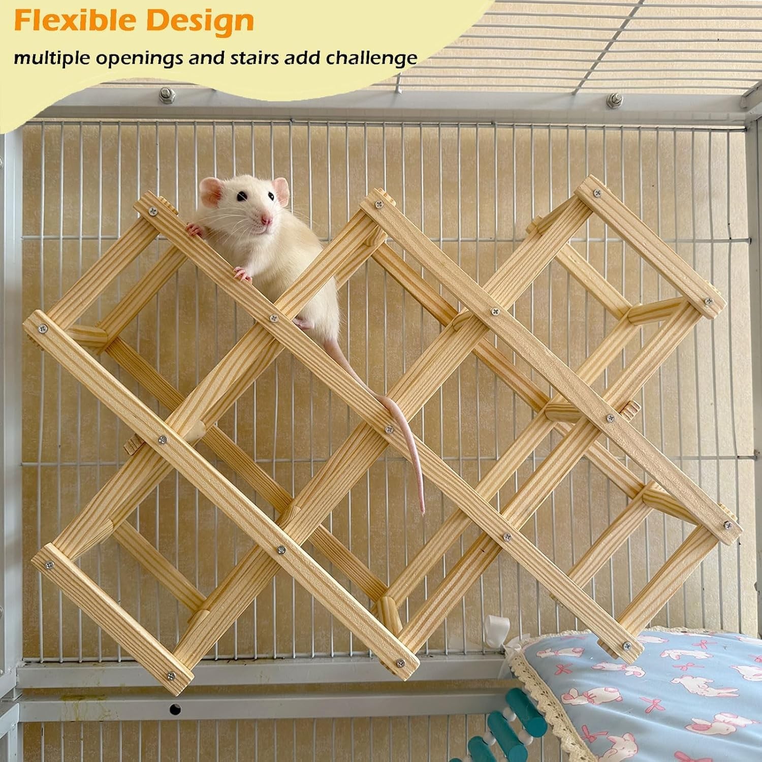 Wooden Rat Climbing Toys Natural Pet Rat Cage Accessories Climbing Ladder Fan...