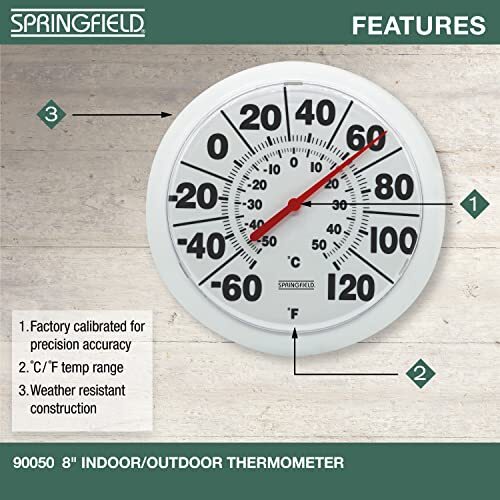 Springfield Indoor Outdoor Big and Bold Dial Thermometer, Assorted Colors
