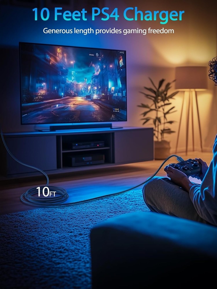 10ft PS4 Charging Cable & Xbox One Compatible Micro USB Cord - Fast Charge