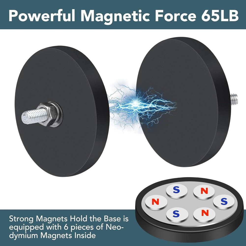 Rubber Coated Magnets, 2.6 Inch, 65LBS Pull Force, M6 Studs