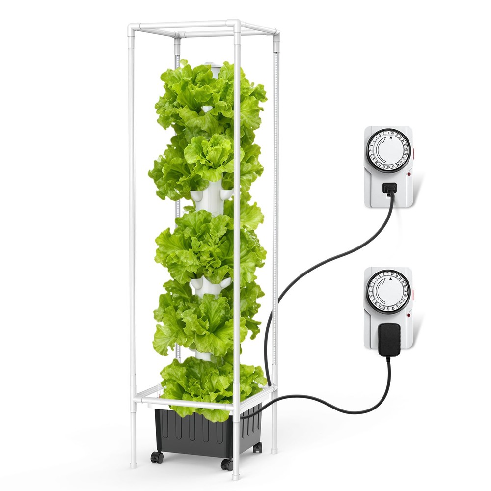Vertical Hydroponic Growing System Tower with 4FT Grow Lights 45 Pods Pump Timer