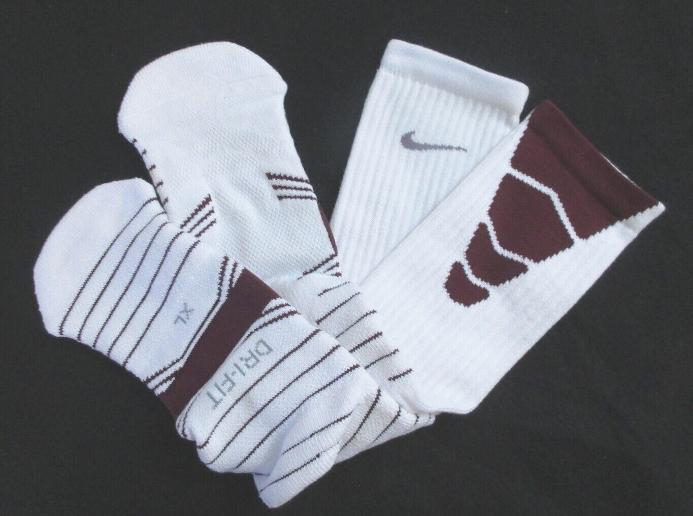 Nike Blk Sport Cushion Elite Crew Dri-Fit Socks White Wine size XL - PSX300 112