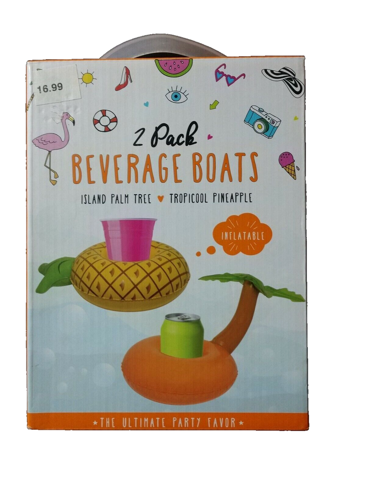 2 Pack Beverage Pool Floats/Boats - Palm Tree & Pineapple - 2 pack
