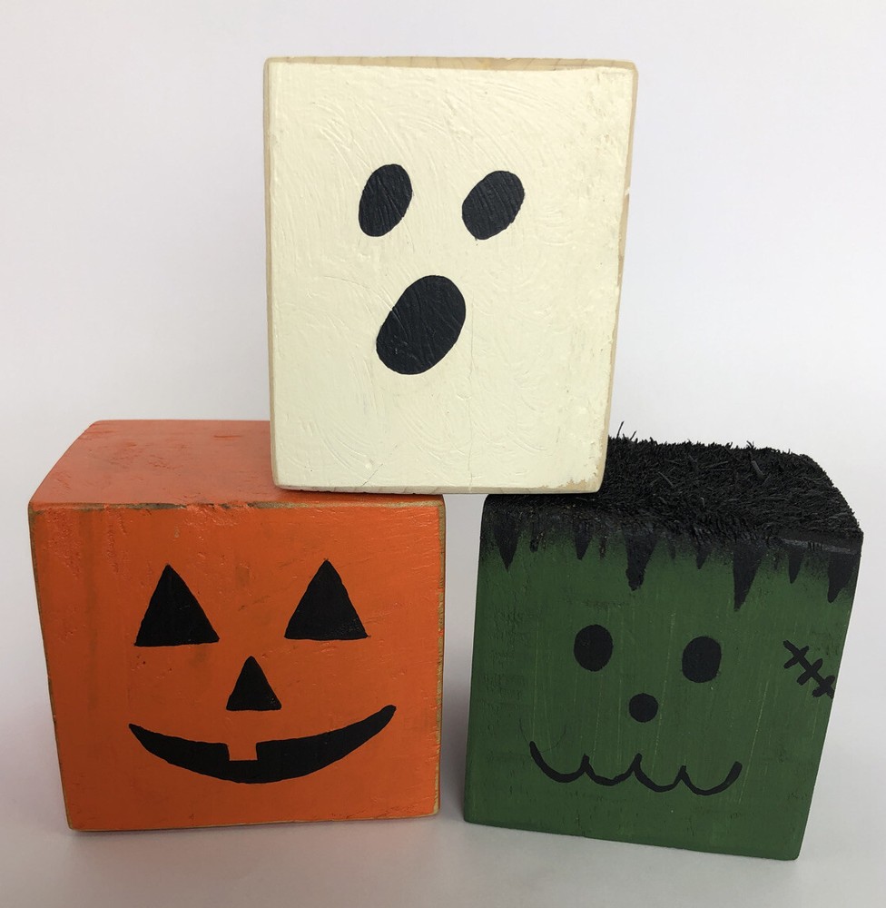 Pumpkin Ghost Monster Trio Halloween Decor Hand Painted