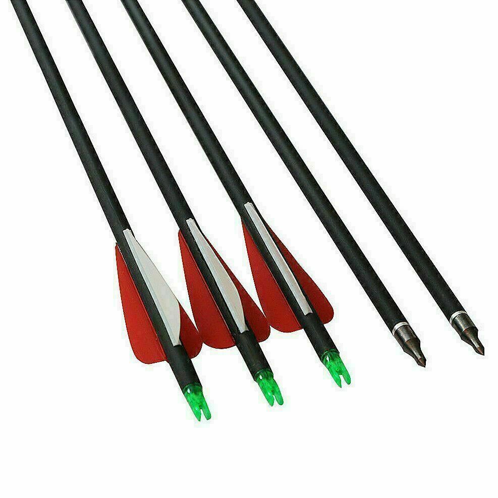 30" Archery Carbon Target Hunting Arrows Adjustable Nock Replaceable Field Point