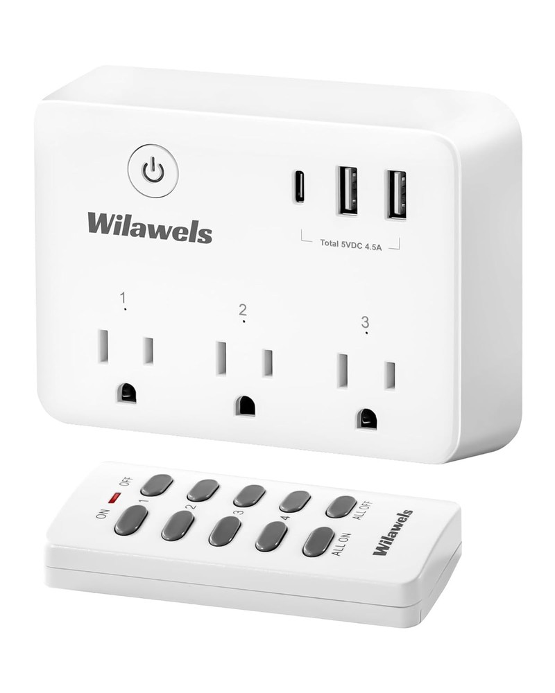 Remote Control Outlet with 3 Outlets & 3 USB Ports, 100FT RF Range