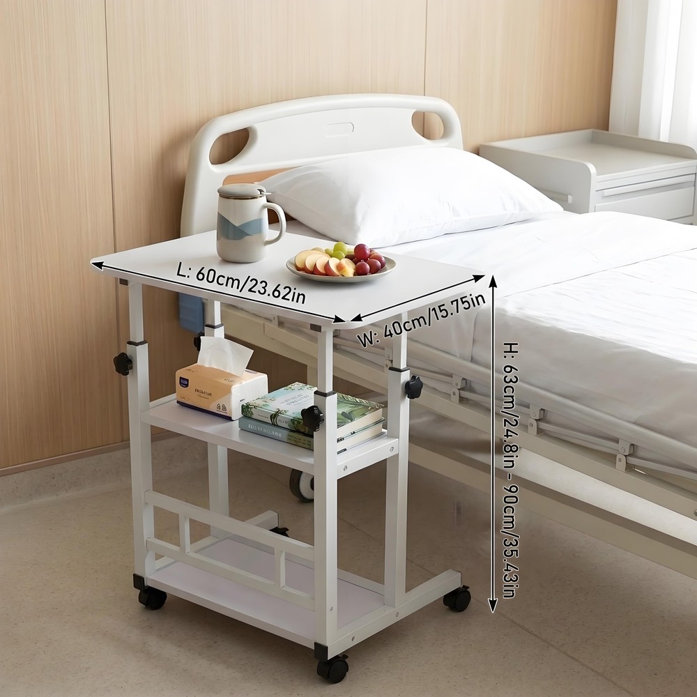 3-Tier Adjustable Nursing Bedside Table Simple Hospital Bedside Table white