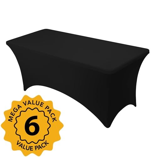 6-Pack Premium Spandex Tablecloths for 6ft Rectangle 6 FT | 6 Pack Black