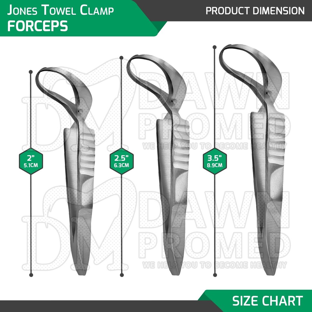 3 Pcs Jones Towel Clamp Forceps 2" 2.5" & 3.5″ Sharp Pointed Tips Veterinary Set
