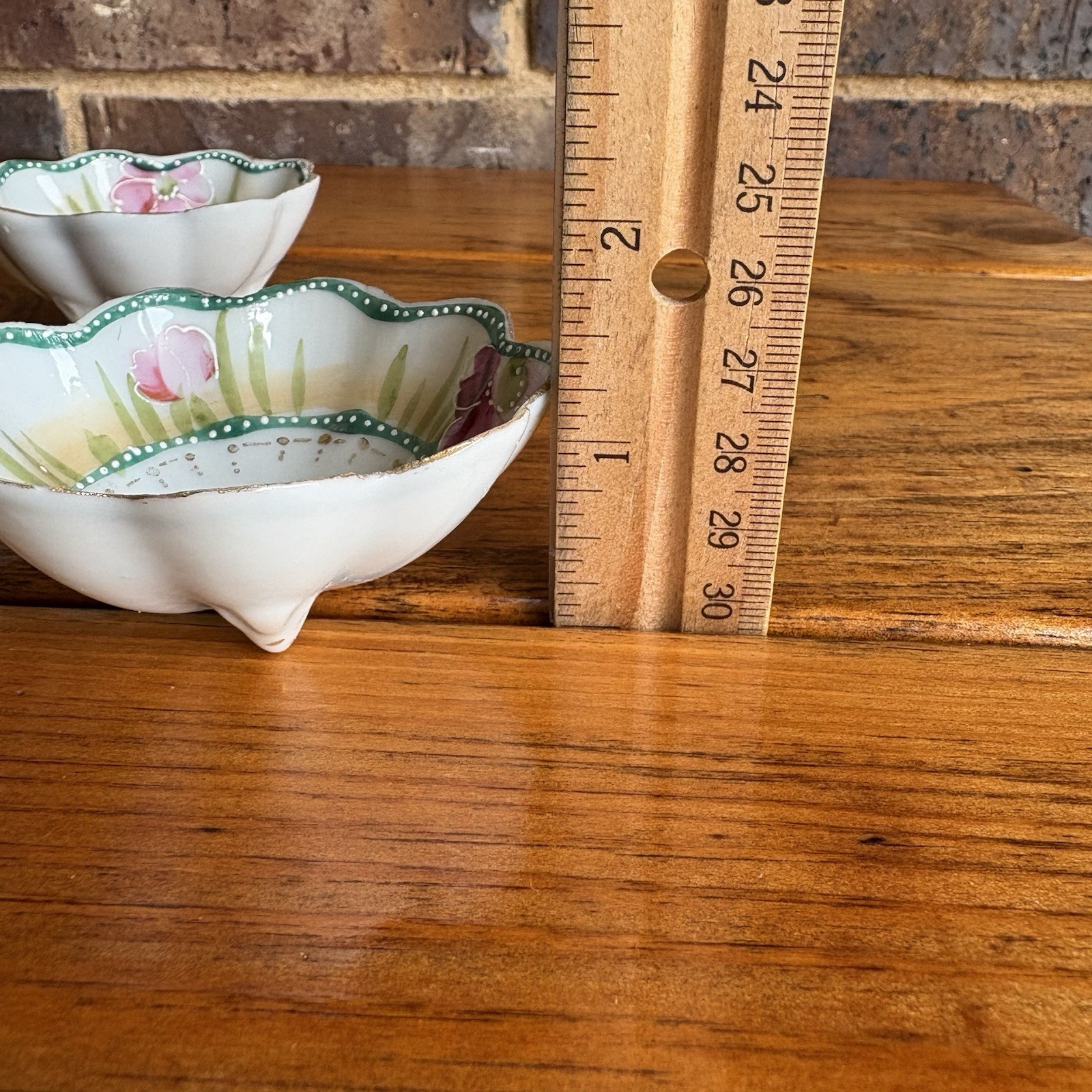 Antique Set Of 3 Handpainted Porcelain Salt Cellars Nut Bowls Footed Japan