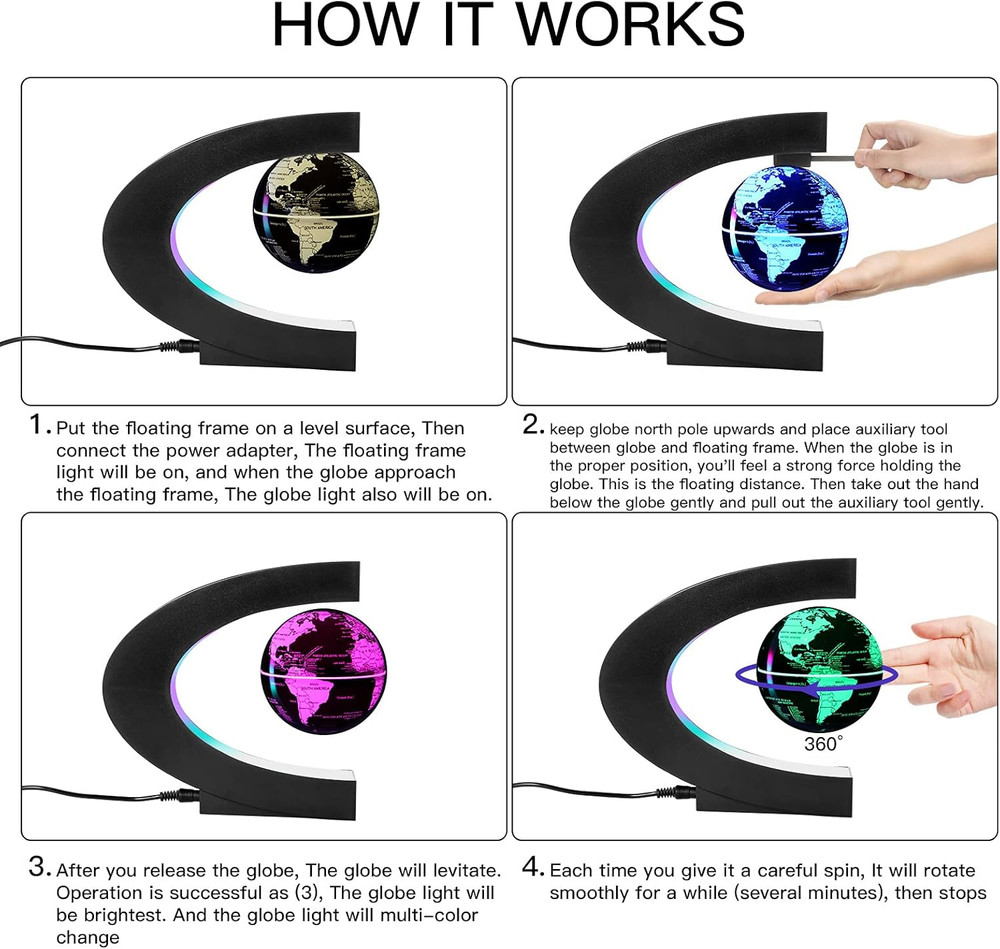 Multicolor Changing Magnetic Levitation Floating World Map Globe, Floating Globe