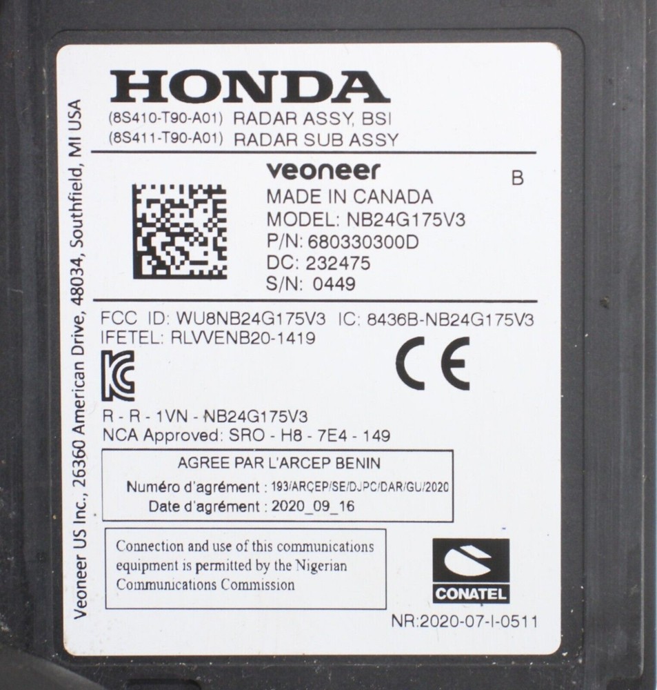 HONDA PILOT REAR RIGHT SIDE BLIND SPOT RADAR SENSOR MODULE UNIT OEM 2023 - 2024