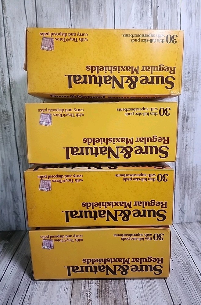 4 Box Lot VTG Sure & Natural Regular Maxishields Thin Full-Size Pads +Tiny Totes