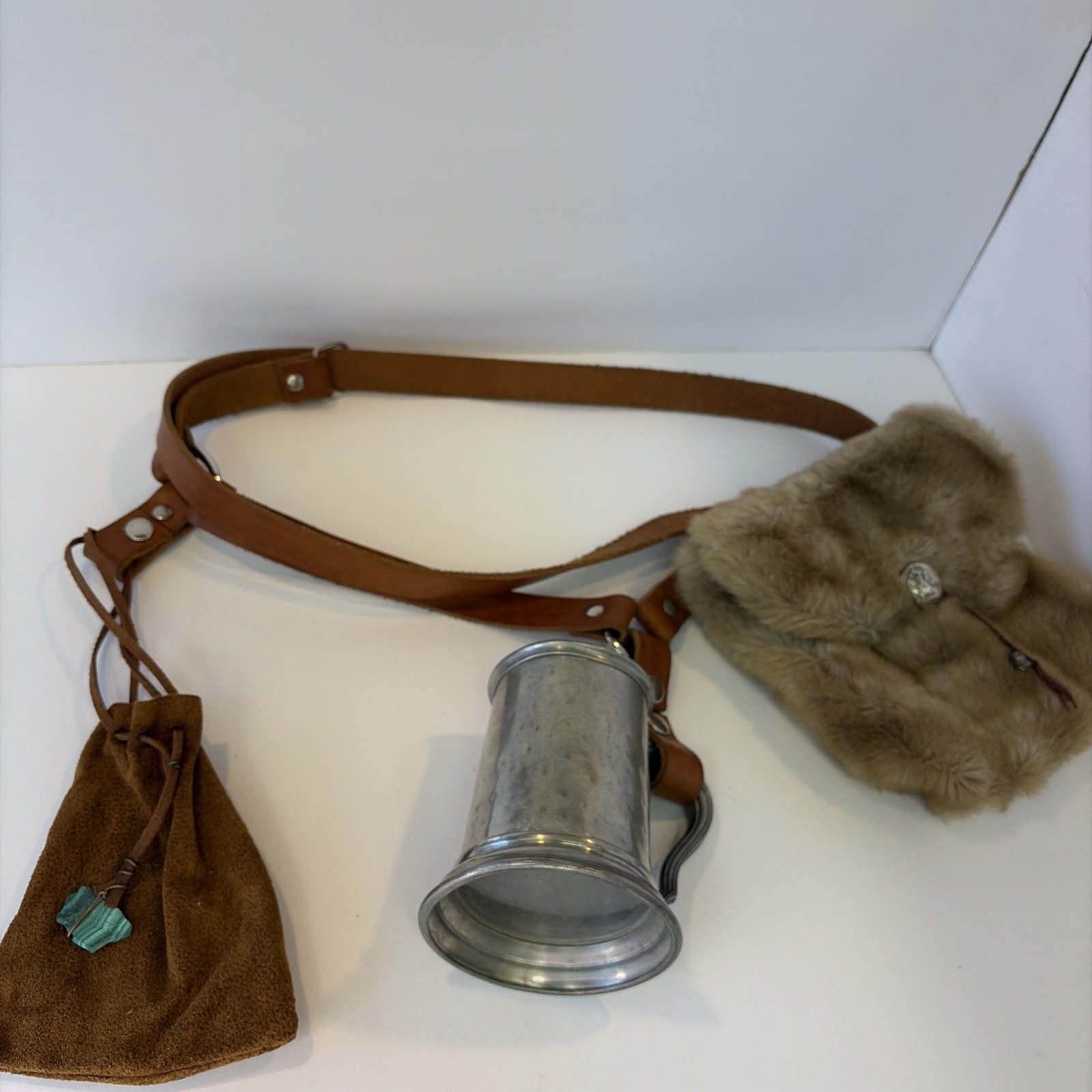Renaissance Medieval Leather XXL Belt Fur/leatherPurse Stein Bag Handmade C Pics