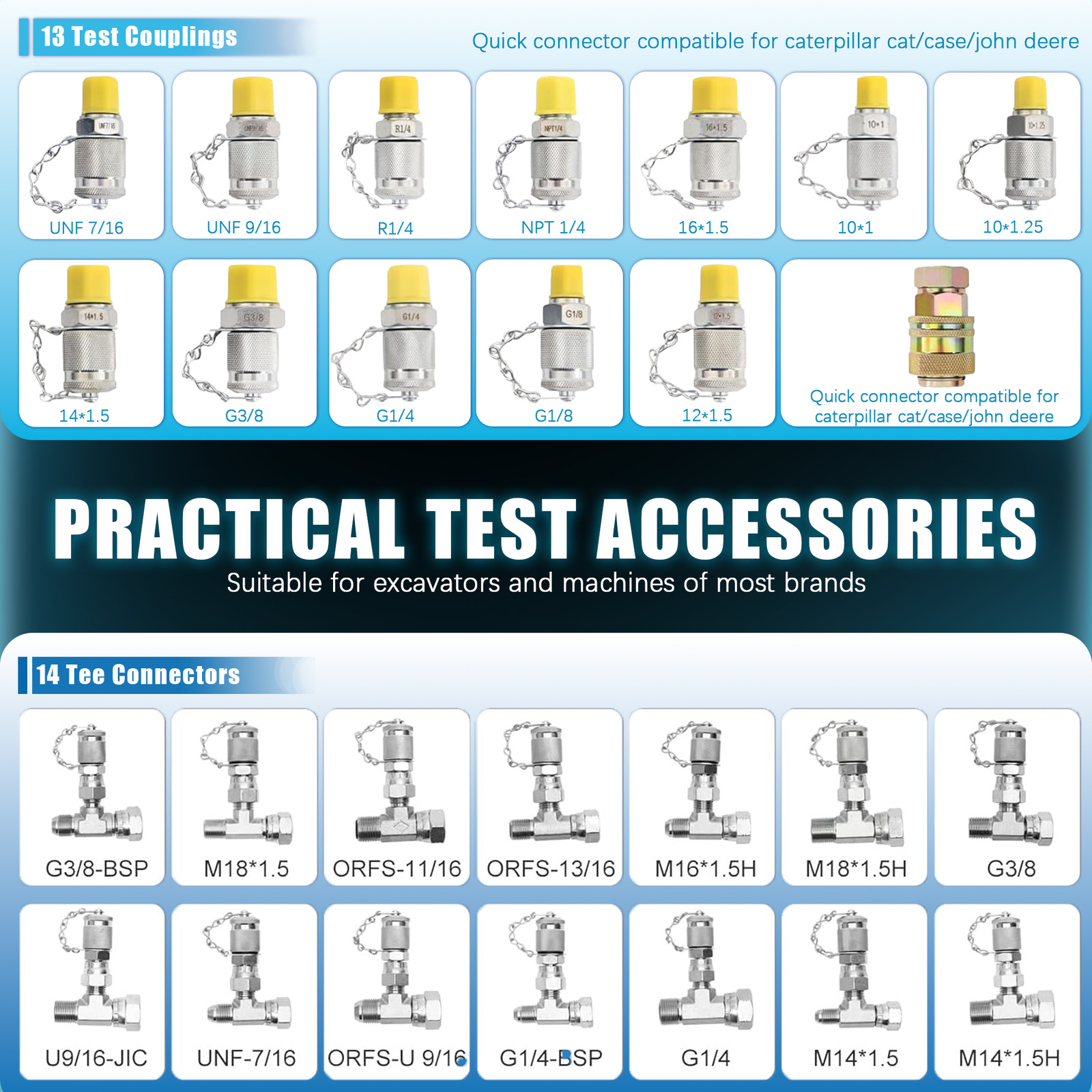 60Mpa Hydraulic Pressure Test Kit 5 Gauges 13 Couplings 14 Tee Connectors 5 Hose