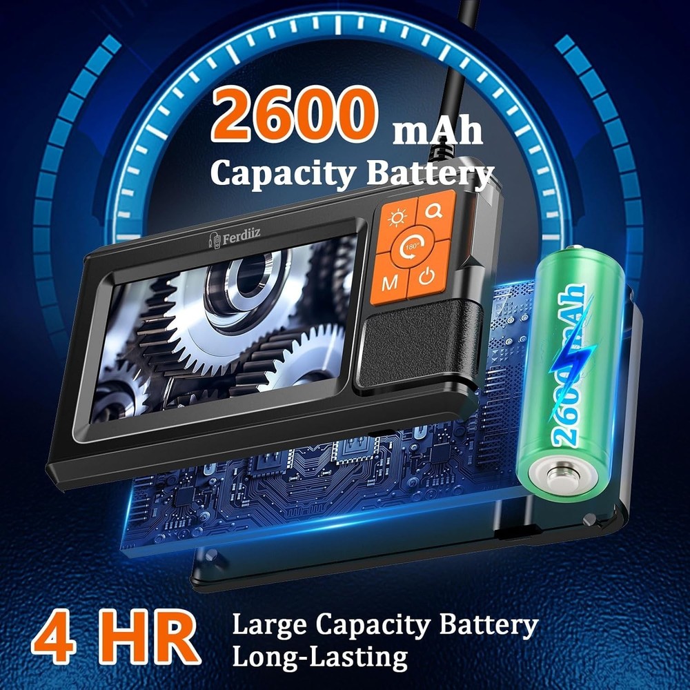 Dual-Lens Borescope with Light, Endoscope Camera with Light with 4.3" IPS Screen