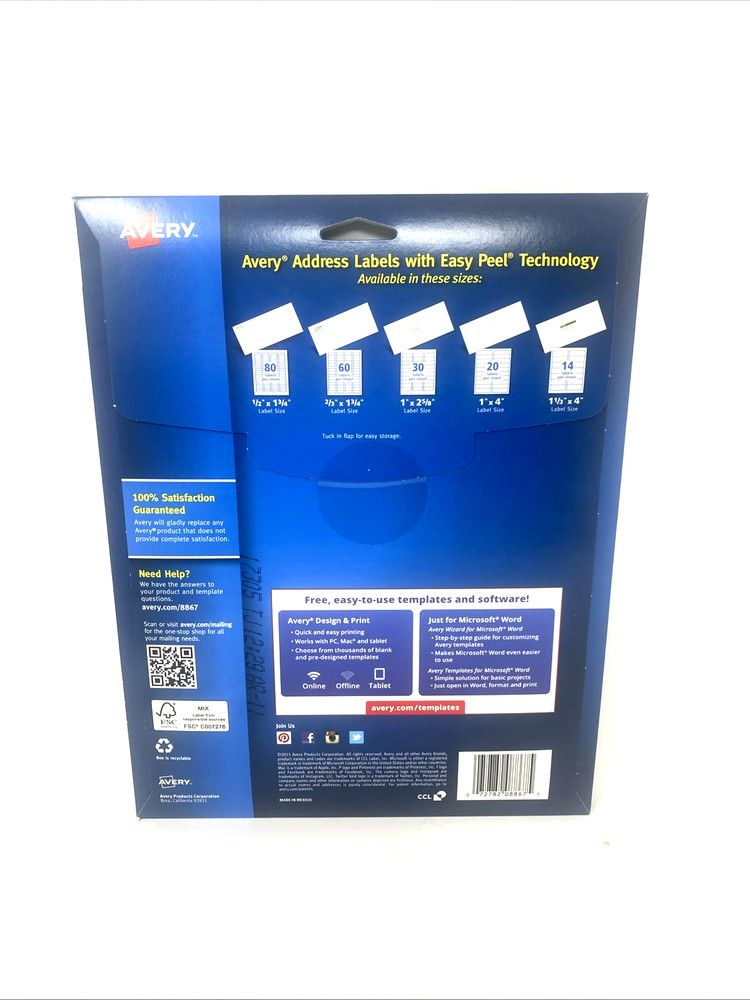 Avery Return Address Labels 8867 960 Labels 12 Sheets 80 Per Sheet