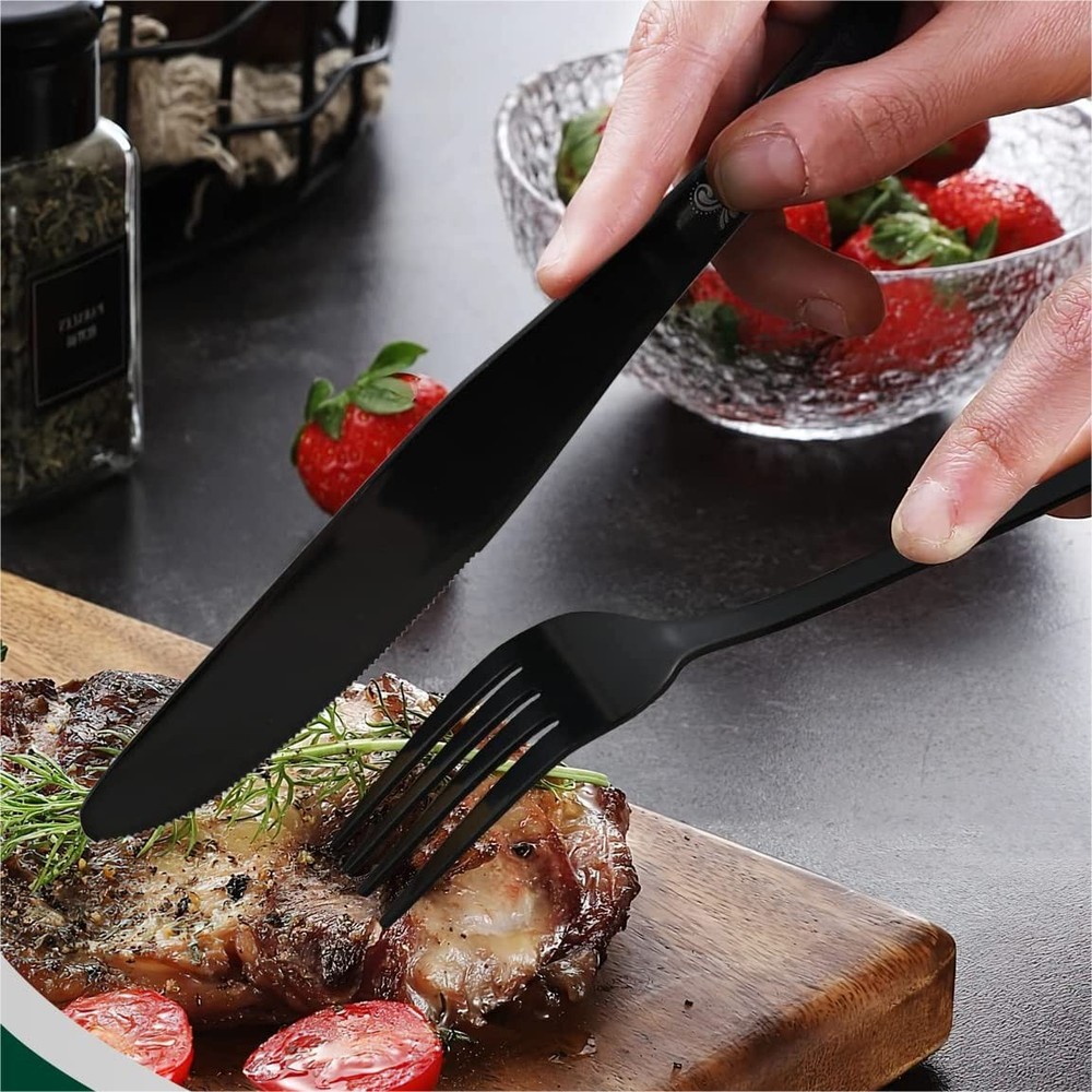 Black Silverware Set, Stainless Steel Flatware Set 30 Pcs for 6, Includes For
