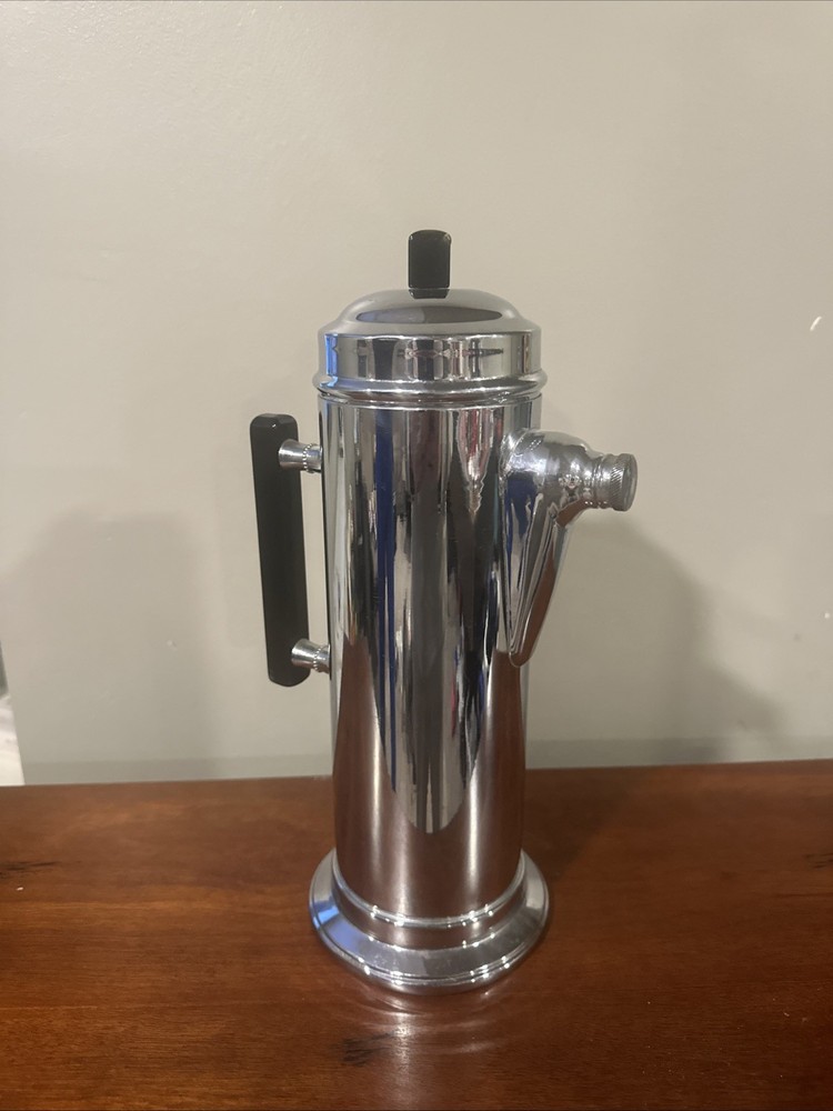 Vintage Art Deco Chrome Cocktail Pitcher With Black Bakelite Handle