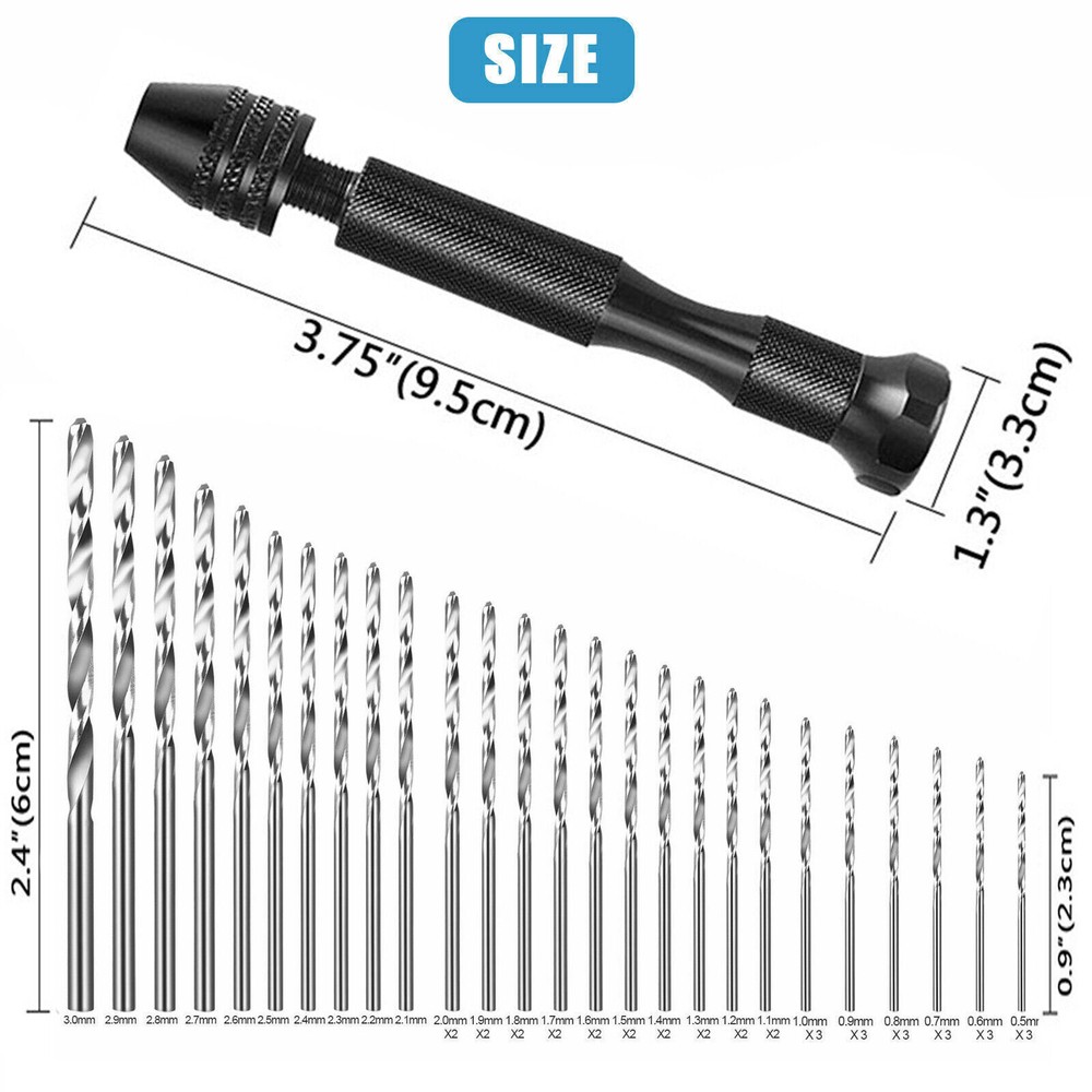 59 Pcs Precision Pin Vise Tools Mini Micro Hand Twist Drill Bits Set Rotary Kit