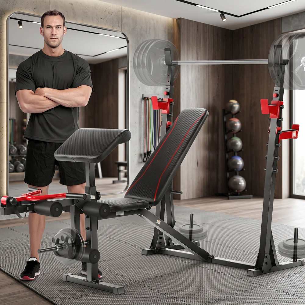 Workout Bench, MAX 900lbs Adjustable Weight Bench,Flat Workout Bench for Home