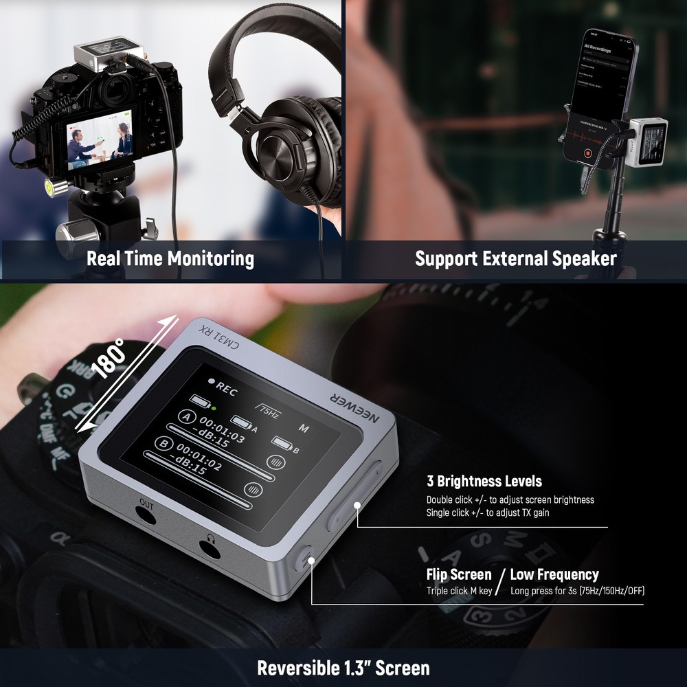 NEEWER CM31D Wireless Mic - 8GB, 820ft, 48KHz, for iPhone/Android/PC