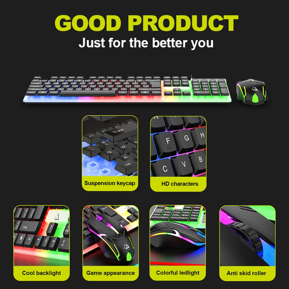 Computer Desktop Gaming Keyboard and Mouse Mechanical Feel Led Light Backlit PC