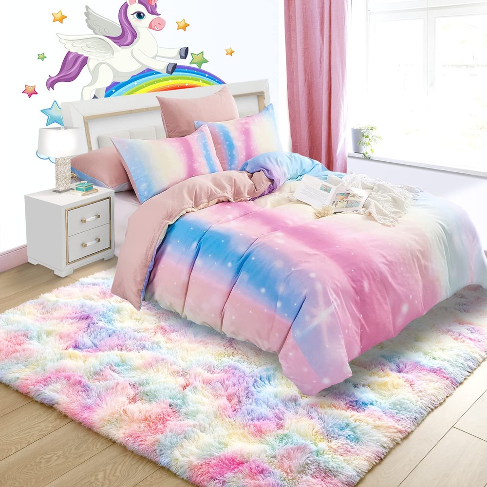 Noahas 5x8 Fluffy Rainbow Rug for Girls 5' x 8' (Rectangular),