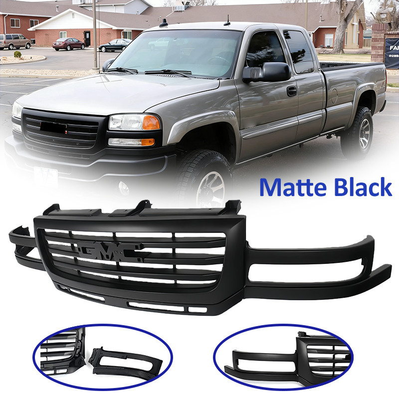 For 2003-2007 GMC Sierra 2500 3500 HD Front Upper Grille Assembly Matte Black
