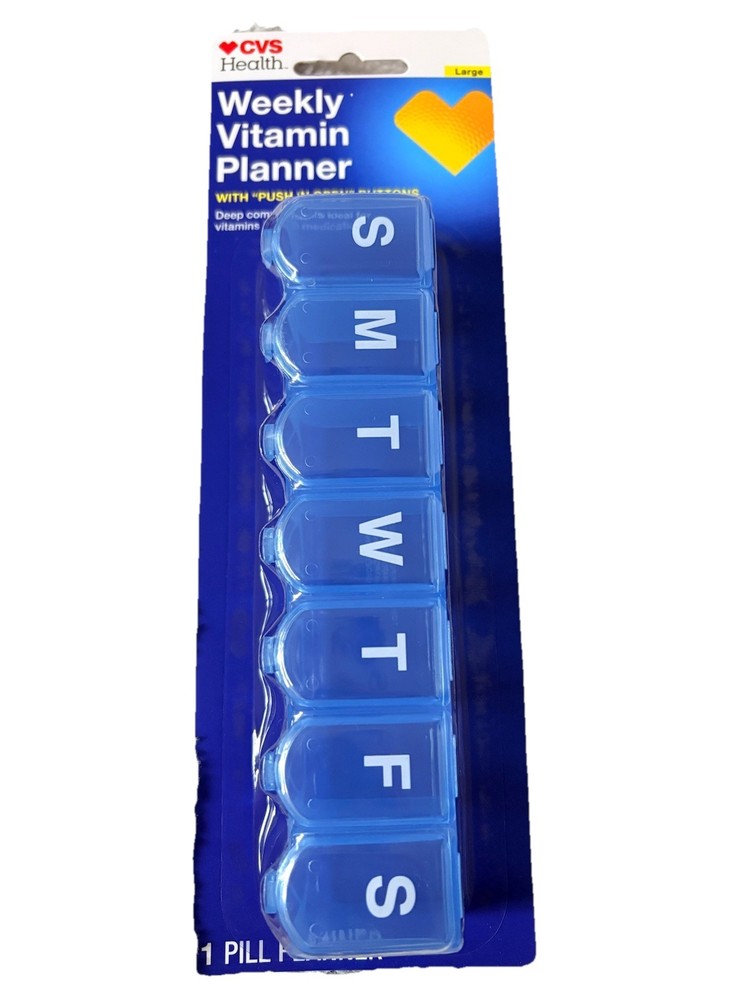Weekly Vitamin Container Planner Case & Pill Box, Large, Push Open, Black