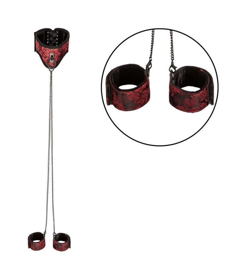 BE NAUGHTY SCANDAL POSTURE COLLAR & CHAIN CUFF SET ADJUSTABLE