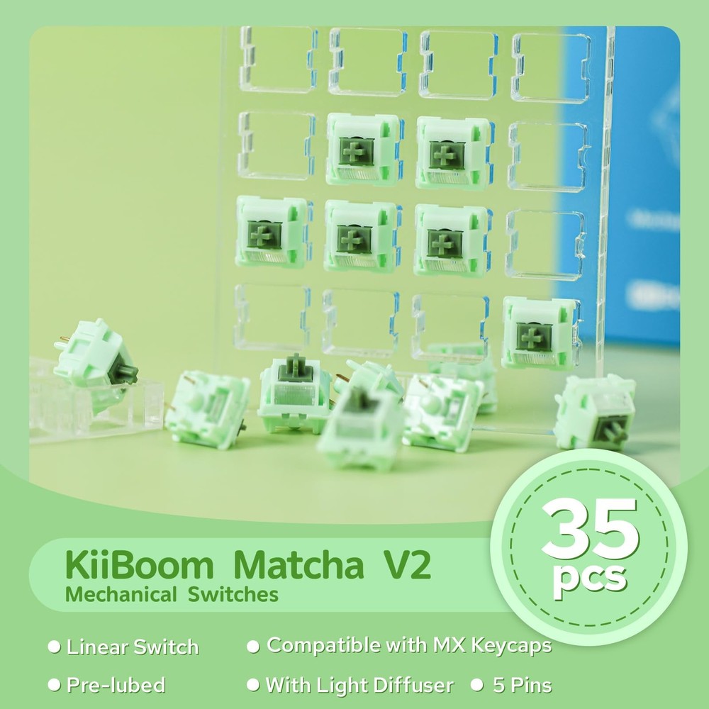 35 PCS Matcha Latte V2 Linear Switch, 5 Pin, Pre-lubed, 53g, Light Diffuser