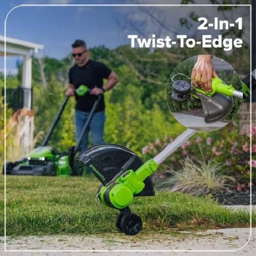 Greenworks POWERALL 3pc Combo Kit - 21" Lawn Mower 12" String Trimmer 320 CFM Le