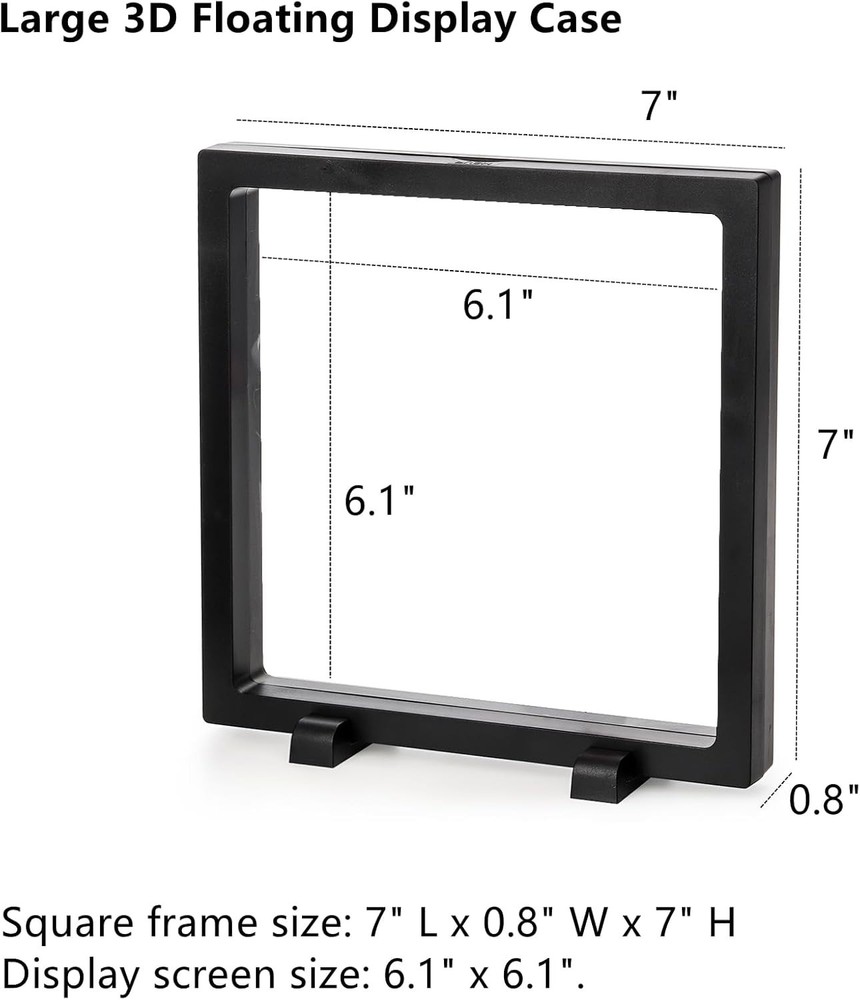 8 Pack Large 3D Floating Display Case, 6" Black Rock Display Frames with Stan...