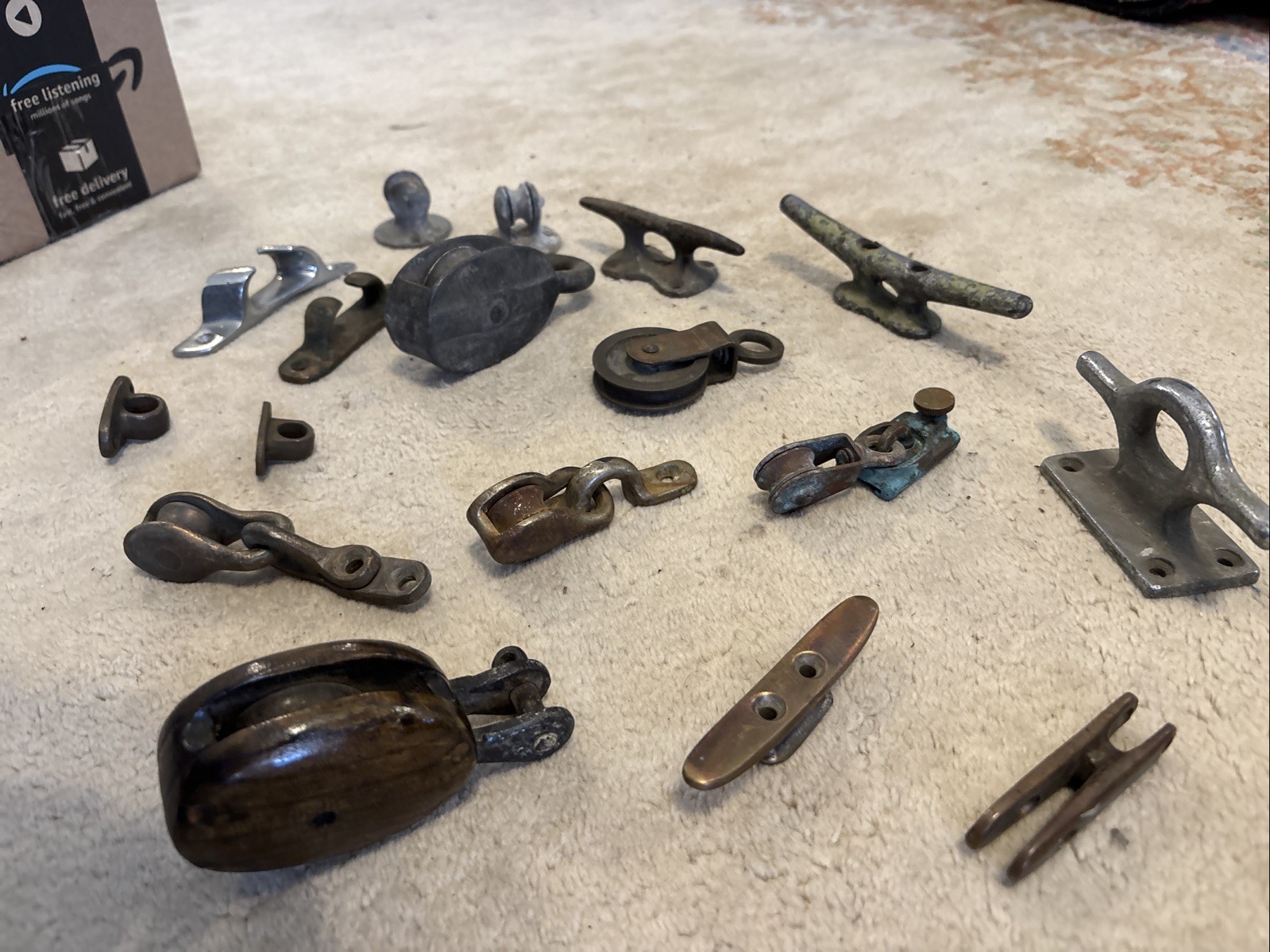 Vintage Boat Hardware Sailboat Runabout Brass Boat Hdwr. 17 Pulleys Cleats Etc.