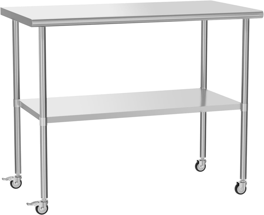 Stainless Steel Work Table Kitchen Food Prep Table with Wheels Adjustable Shelf