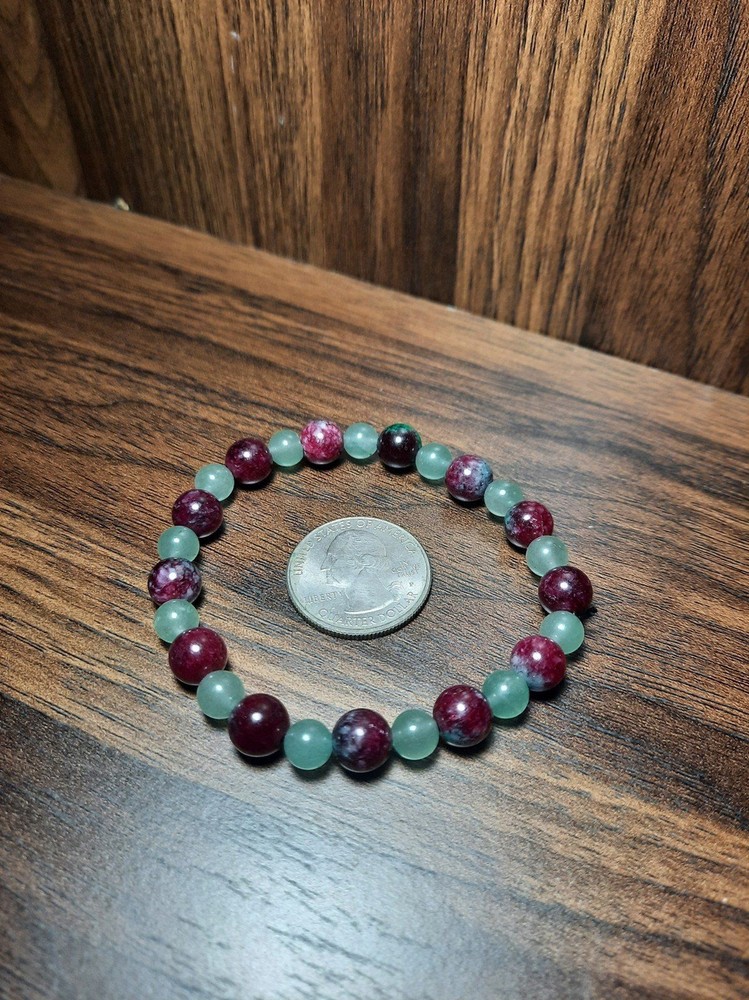 Handmade Ruby zoisite & Green aventurine Crystal beaded bracelet