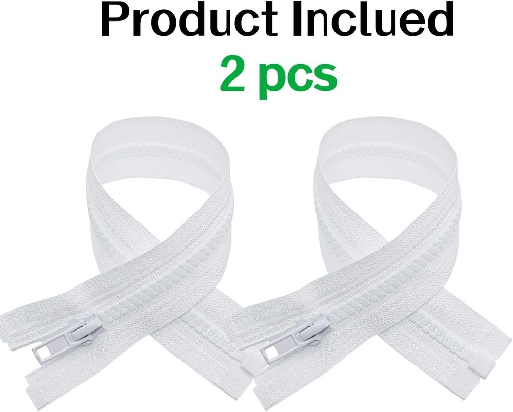 2 Pack 34 Inch White Plastic Zippers for Jackets Sewing Replacement