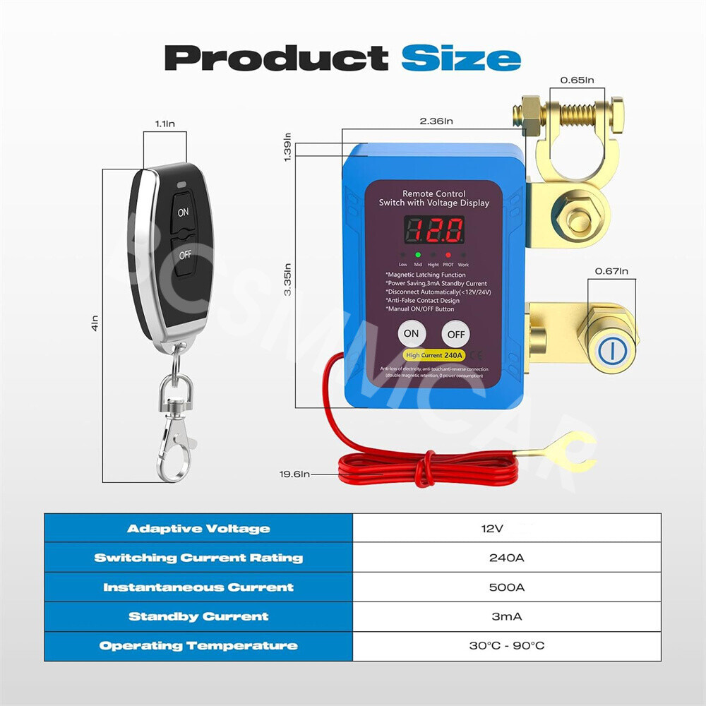 Car Battery Disconnect Switch Wireless Remote Control Power Automatic Cut Off