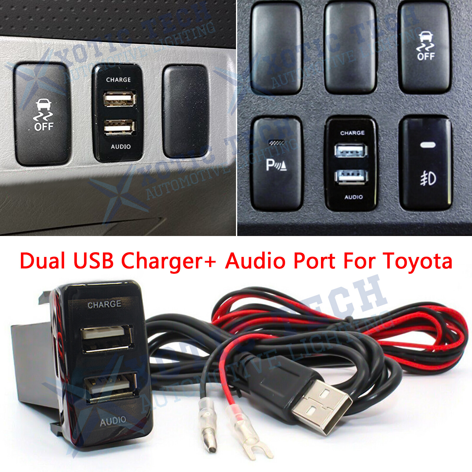 Car Dual USB Charger Socket Audio Port For Toyota 4Runner Highlander FJ Cruiser