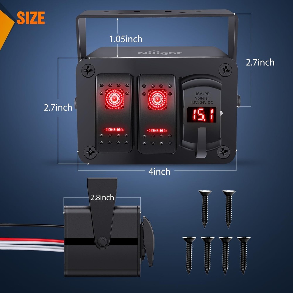 2 Gang Rocker Switch Box with USB Charger & Voltmeter