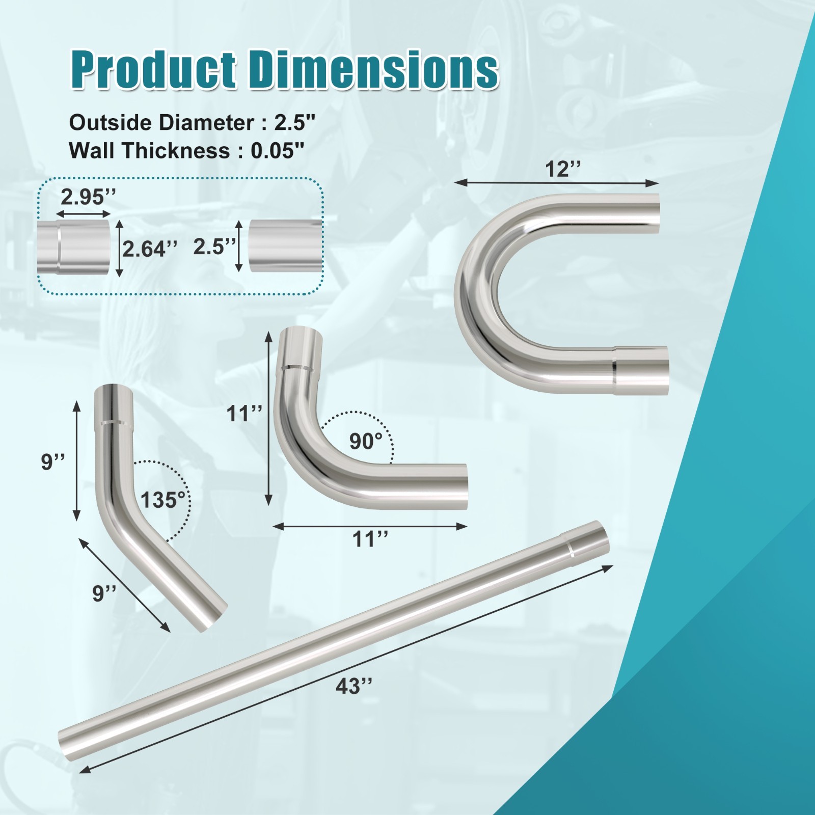 2.5" Custom Exhaust Pipe Kit Tubing Mandrel Bend Straight U 90° Piping 16 PCS
