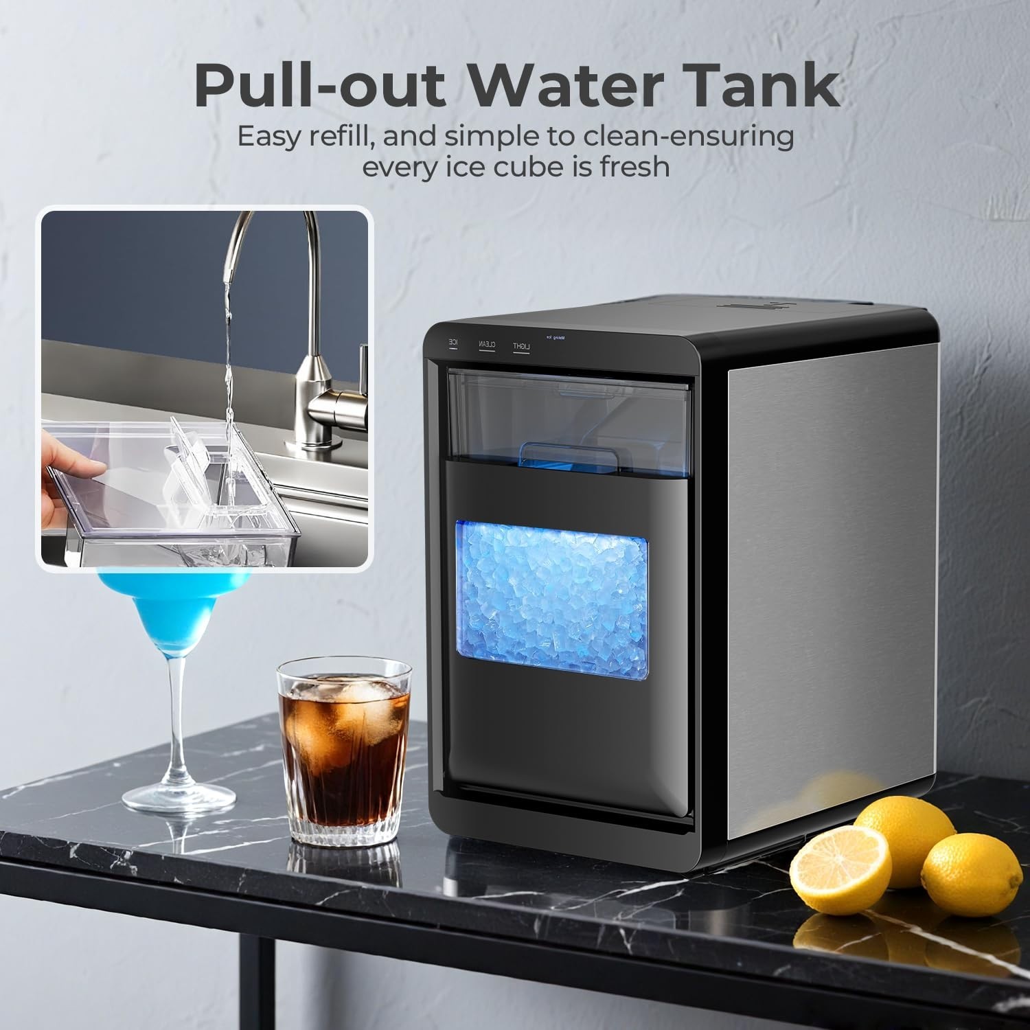 Nugget Ice Maker Countertop - 44LB/Day, Self-Cleaning Portable Ice Machine with