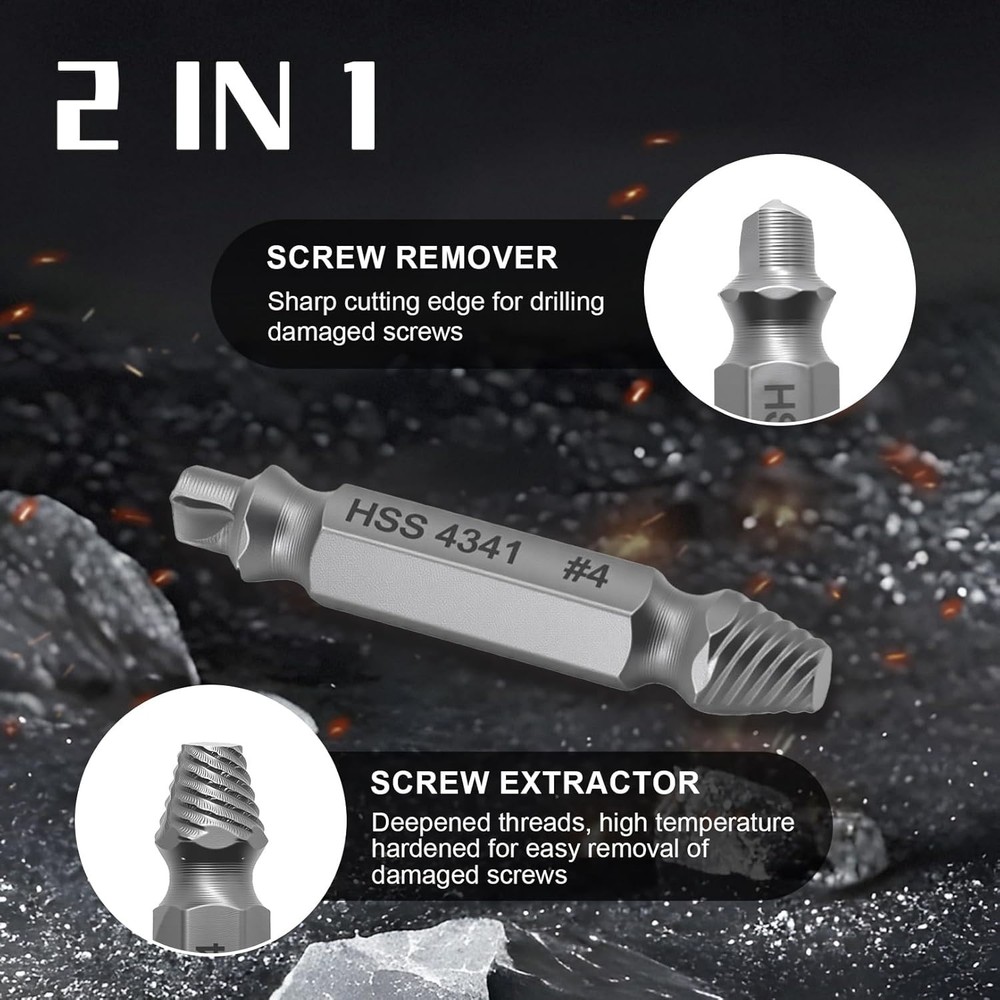 6PCS Damaged Screw Extractor Set for Rusty & Broken Screws Removal