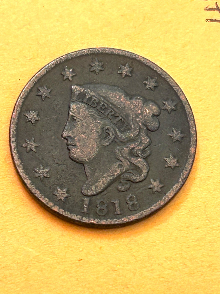 1818 U.S. Large One Cent Matron Head Better Grade 1 Cent
