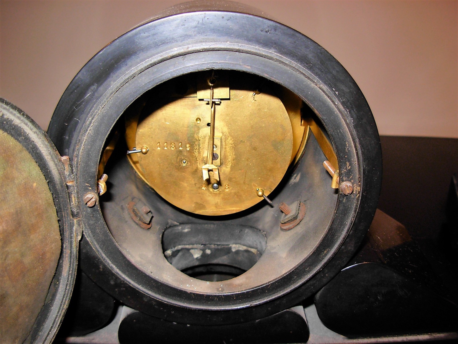 Antique European Black Slate Mantle Clock with Matching Garnitures