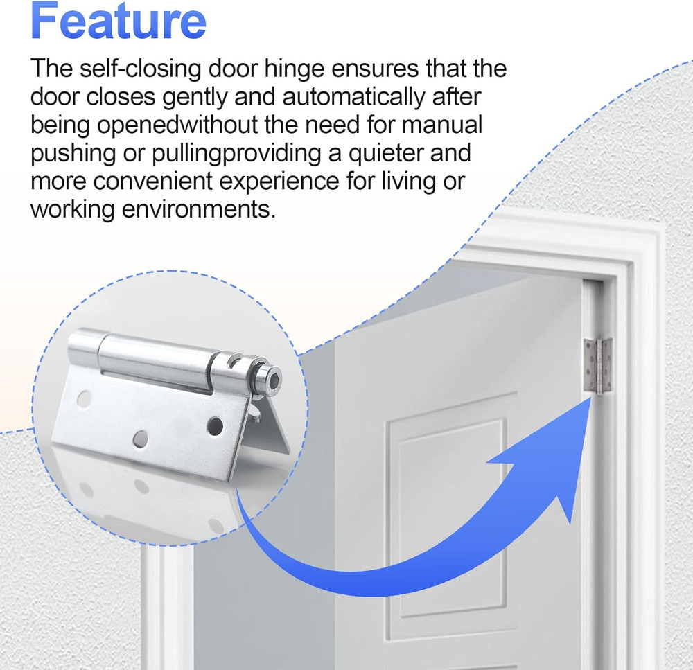 2 Pack Self Closing Door Hinges 3 Inch Spring Loaded Door Hinges, Adjustable Ten