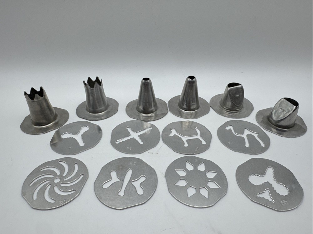 Vintage Mirro Cookie Press 14 Extra Disks Replacement Tips Original