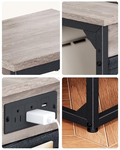 C-Shaped End Table with Fast-Charging Station, Small Couch Side Table 1 Greige