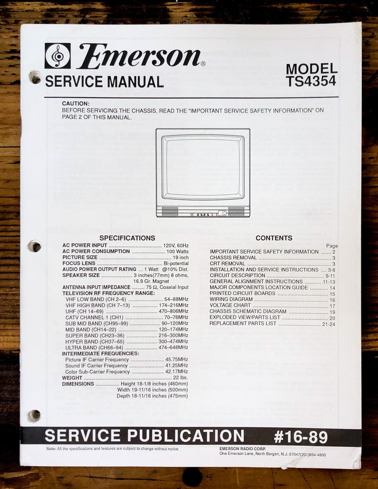 Emerson TS4354 TV  Service Manual *Original*